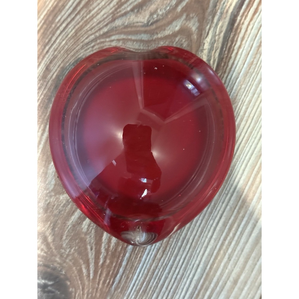 Vintage Heart Shaped Red Paperweight Decorative Glass Collectible 4x3.5"
